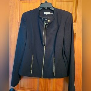 CALVIN KLEIN Black Women's Jacket With Gold Snaps Zippers  Collarless Size 16